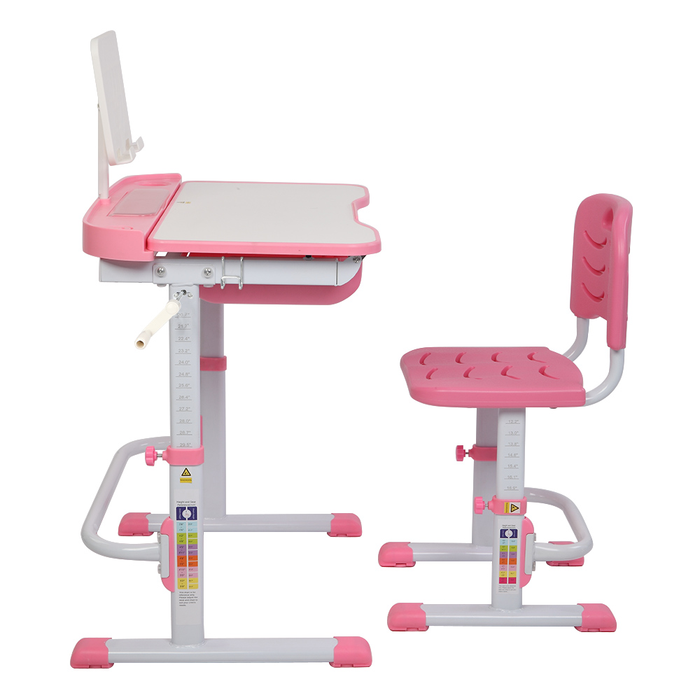 80cm-hand-operated-lifting-table-top-can-tilt-children-s-study-table-and-chair-pink-with-reading-frame-without-lamp