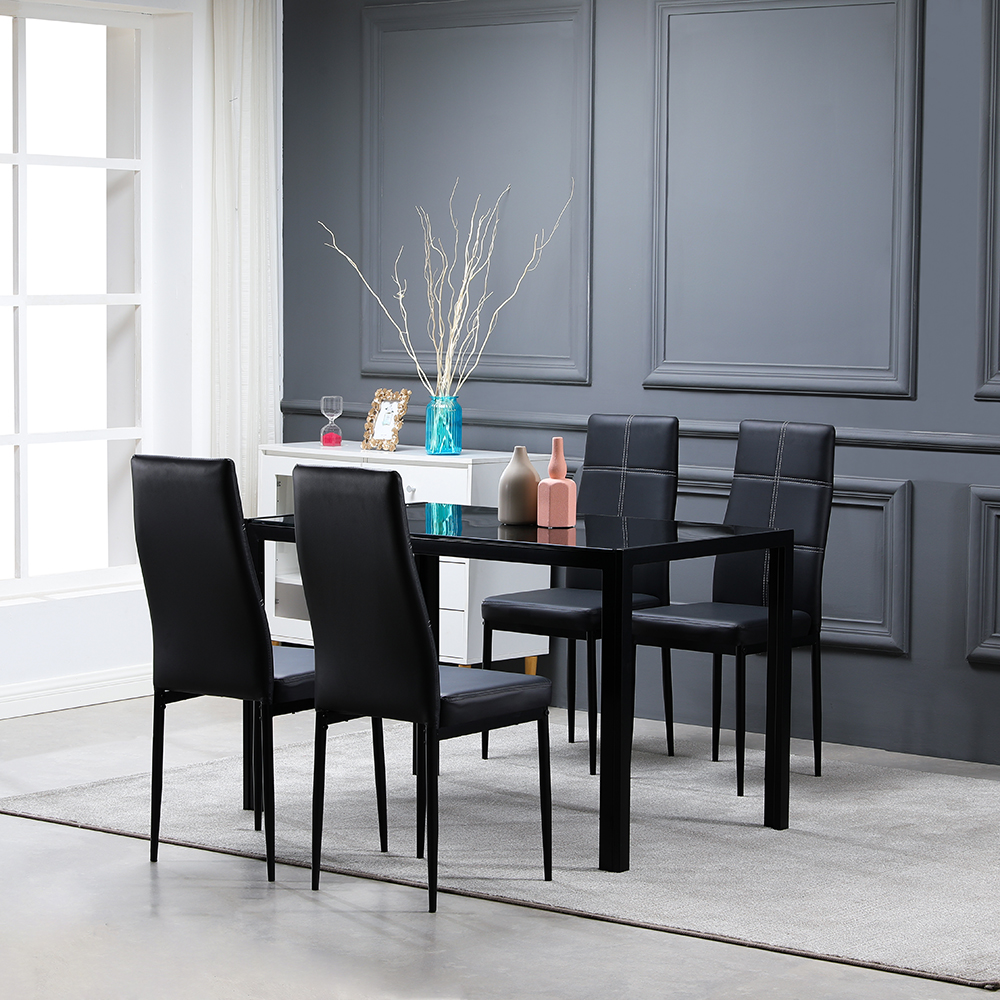 4pcs-elegant-dining-chairs-with-6-grids-decoration-backrest-white-cushion-black